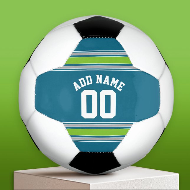 Sports Jersey Teal and Green Stripes Name Number Soccer Ball (Custom Soccer Ball)