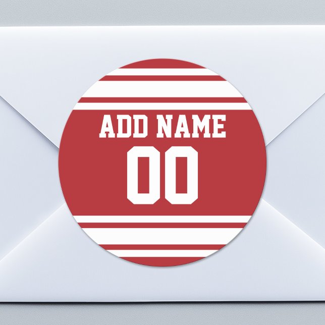 Sports Jersey with Your Name and Number Classic Round Sticker (Custom Sticker for Party Favors or Envelopes)