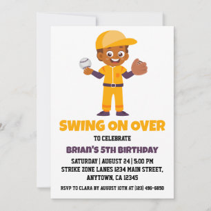 Sports kids baseball birthday invitations