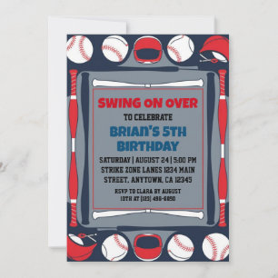 Sports kids baseball birthday invitations