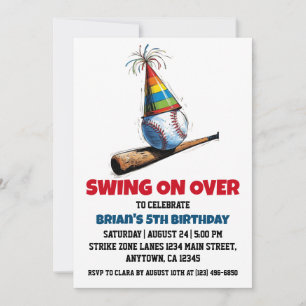 Sports kids baseball birthday invitations