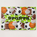 Sports Kid's Jigsaw Puzzle<br><div class="desc">Sports Puzzle.  Baseball,  basketball,  soccer,  tennis and football.</div>