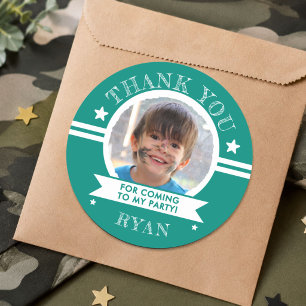Sports Kids Photo Birthday Party Thank You Classic Round Sticker