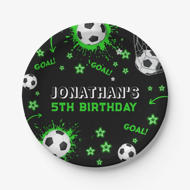 Sports Kids Soccer Birthday Party Paper Plate (Front)