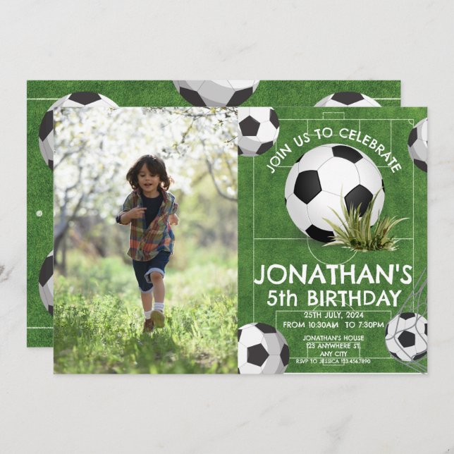 Sports Kids Soccer Birthday Party photo Invitation (Front/Back)