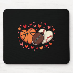 Sports Love Heart Football Basketball Valentine’s Mouse Pad