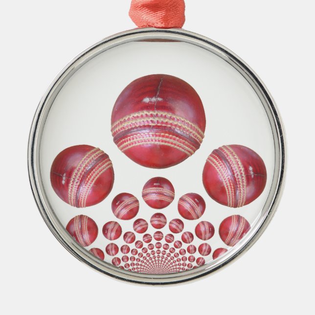Sports Lover’s Cricket Ball Print Metal Tree Decoration (Front)