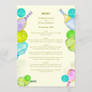 Sports Lover Watercolor Pickleball Themed Wedding Menu