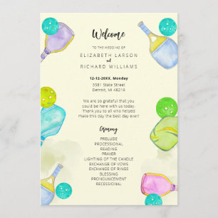 Sports Lover Watercolor Pickleball Themed Wedding Programme