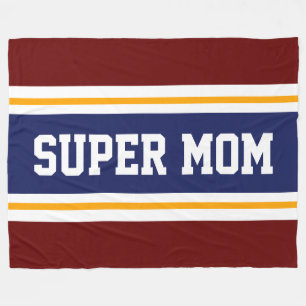 SPORTS MOM Deep Red White Navy Blue Stripes Fleece Blanket