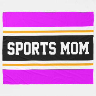 SPORTS MOM Fun Athletic Bright Pink Black Stripes Fleece Blanket