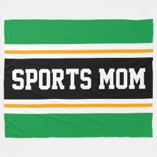 SPORTS MOM Fun Athletic Green Yellow Black Stripes Fleece Blanket