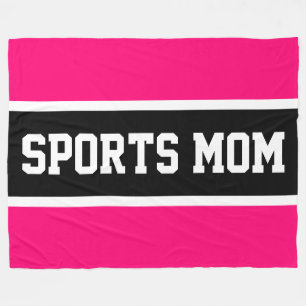 SPORTS MOM Sporty Cool Bright Pink Black Stripes Fleece Blanket