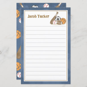 Sports Navy Blue Kids Lined Letter Writing Paper