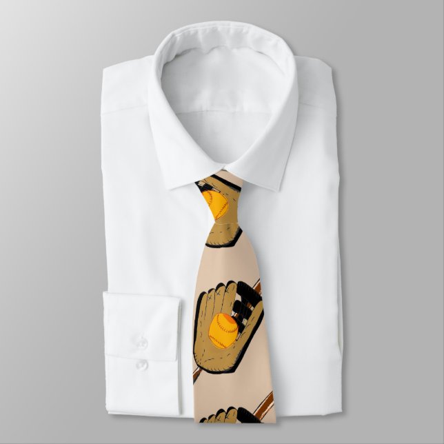 Sports Necktie with Baseball Glove & Bat (Tied)