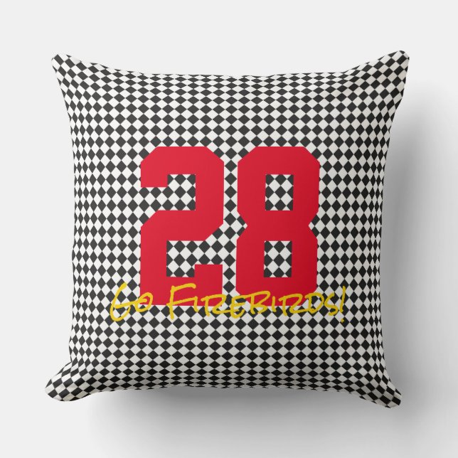 Sports NUMBER Chequerboard Go TEAM NAME! Fun Cushion (Front)