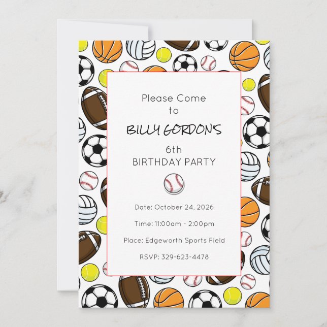 Sports Party Kids Colourful Baseball Fun Invitation (Front)