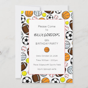 Sports Party Kids Colourful Basketball Fun Invitation