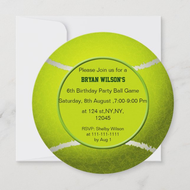 Sports Party Tennis theme Personalised Invites (Front)