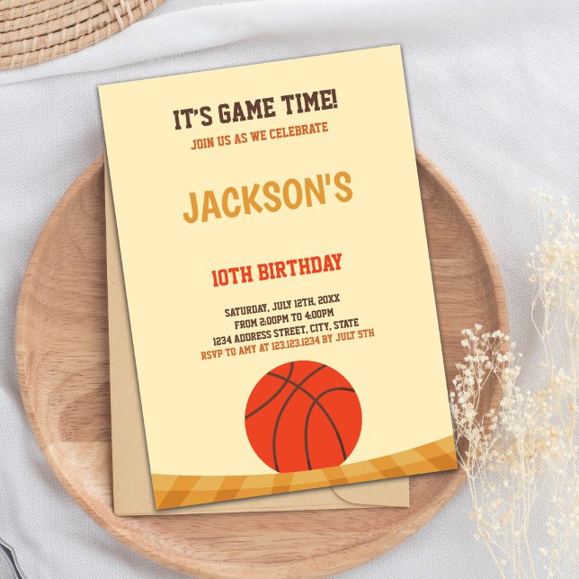 Sports Party Theme Invitation (Yellow Brown Basketball Invitations)