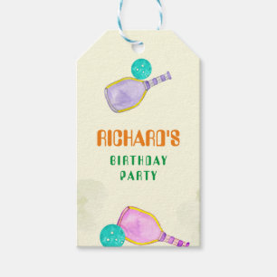 Sports Party Watercolor Pickleball Themed Birthday Gift Tags