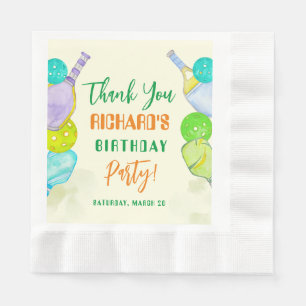 Sports Party Watercolor Pickleball Themed Birthday Napkin