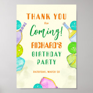 Sports Party Watercolor Pickleball Themed Birthday Poster