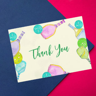Sports Party Watercolor Pickleball Themed Birthday Thank You Card