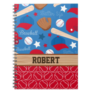 SPORTS Personalise Name Baseball Fan Fun Pattern Spiral Notebook