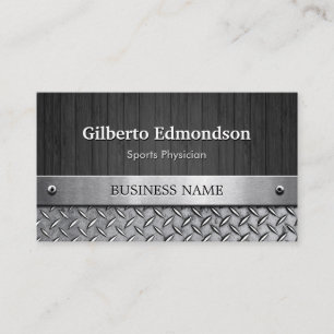 Sports Physician - Wood and Metal Look Business Card