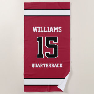 Sports Player Dark Red and Black Beach Towel