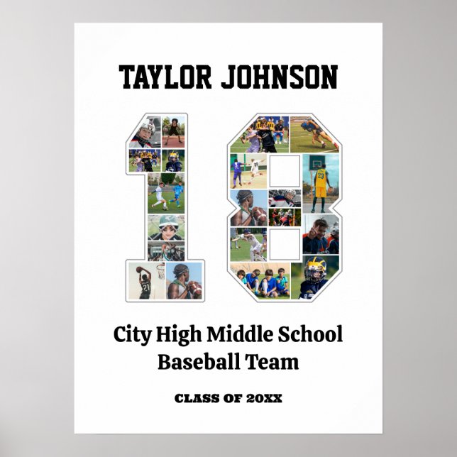 Sports Player Number 18 Photo Collage Graduation Poster (Front)