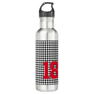 Sports Player NUMBER Chequerboard Black White Team 710 Ml Water Bottle