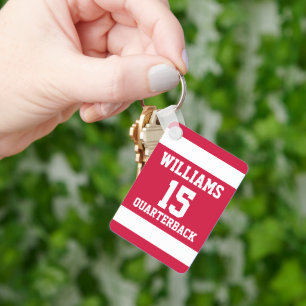 Sports Player Red and White Key Ring