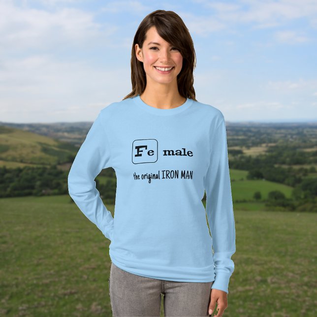 Sports pun female iron element T-Shirt (Light blue, 'classic' printing)