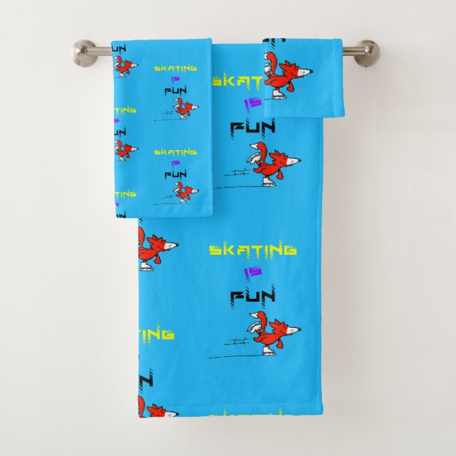 Sports Puppy Figure Fox Buddy Skating Bath Towel Set (Insitu)