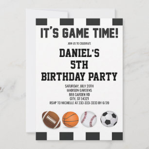 Sports Referee Birthday Boy Black White Invitation