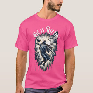 Sports Rizz Rizzen He Is Rizzin Jesus Playing Bask T-Shirt