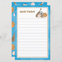 Sports Sky Blue Kids Lined Letter Writing Paper