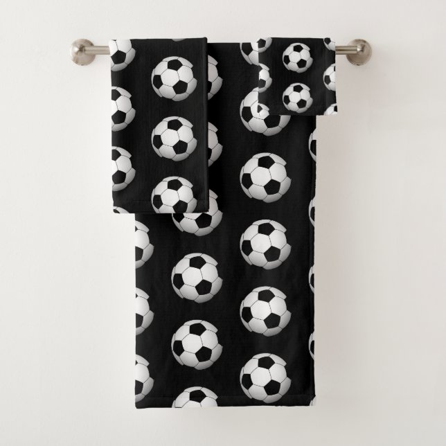 Sports soccer ball themed bathroom towel set (Insitu)