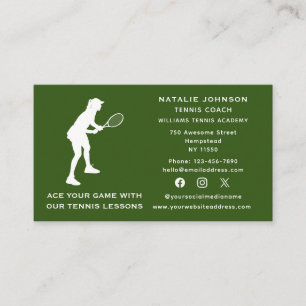 Sports Social Media Tennis Coach Female Instructor Business Card