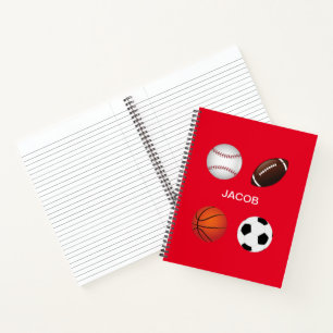 " SPORTS" SPIRAL NOTEBOOK WITH CHILDS NAME.