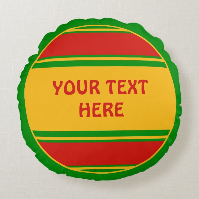 Sports Sripes Button Rastafari + your Text Round Cushion (Front)