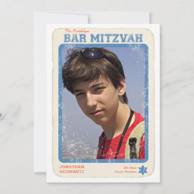 Sports Star Bar Mitzvah Invitation Blue (Front)