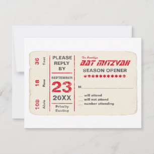 Sports Star Bat Mitzvah RSVP Reply Card in Red