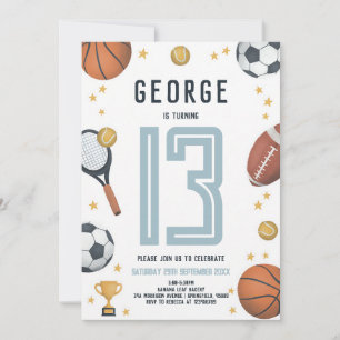 Sports Star Boys 13th Birthday Invitation
