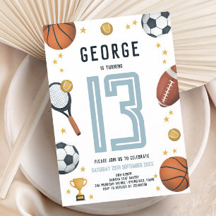 Sports Star Boys 13th Birthday Invitation