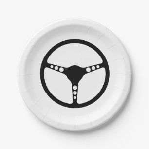 Sports Steering Wheel Silhouette Paper Plate