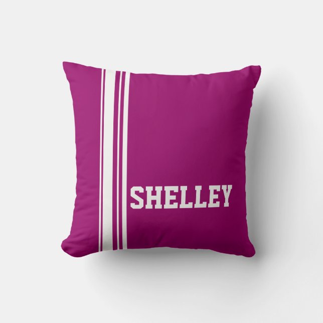 Sports stripe white purple add your name pillow (Front)