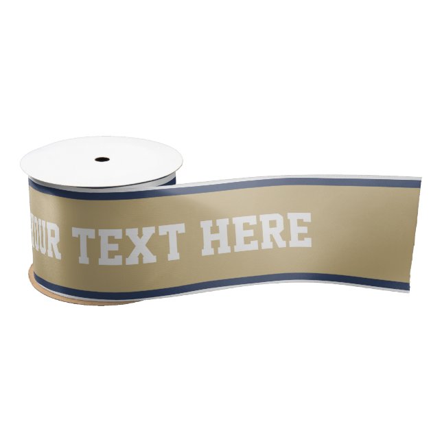 SPORTS STRIPES - Blue Beige Grey + your text Satin Ribbon (Spool)